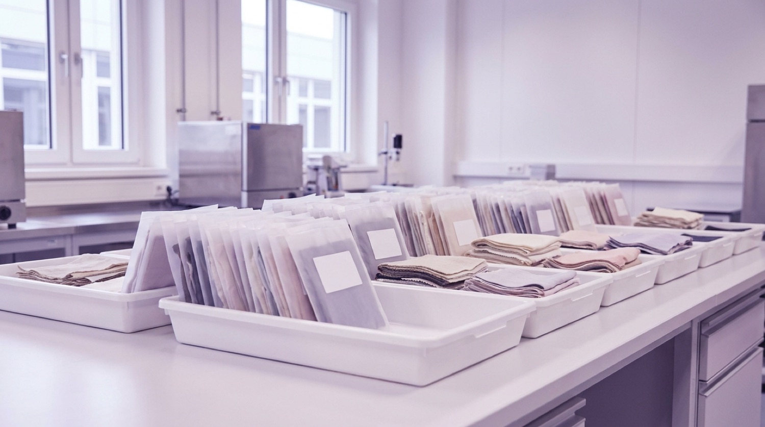 Organised textile sample intake area